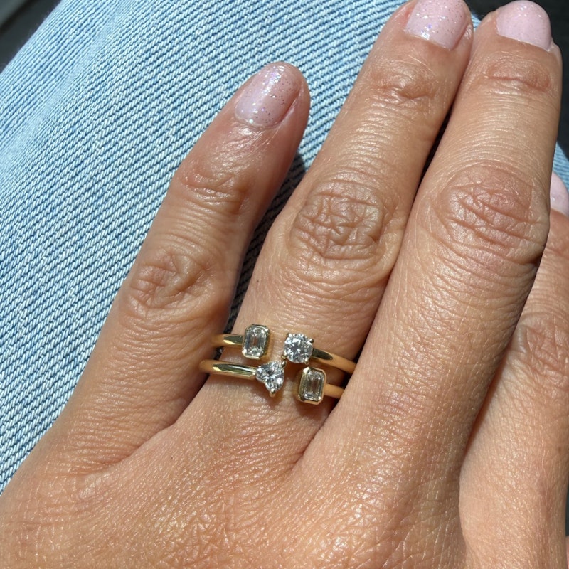 14k Yellow Gold Emerald-Cut & Heart Diamond Toi et Moi Ring