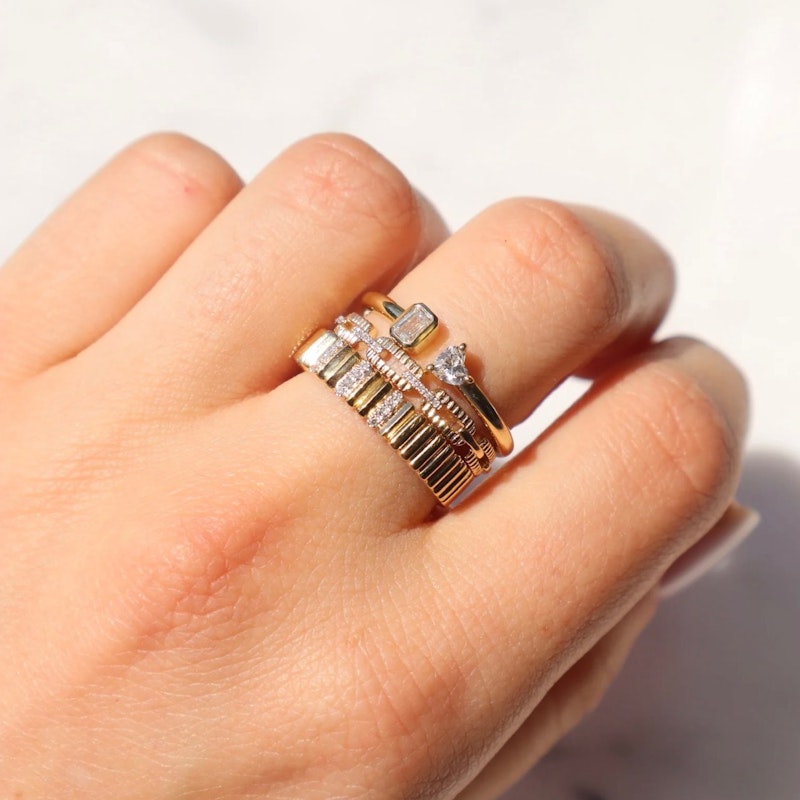 14k Yellow Gold Emerald-Cut & Heart Diamond Toi et Moi Ring