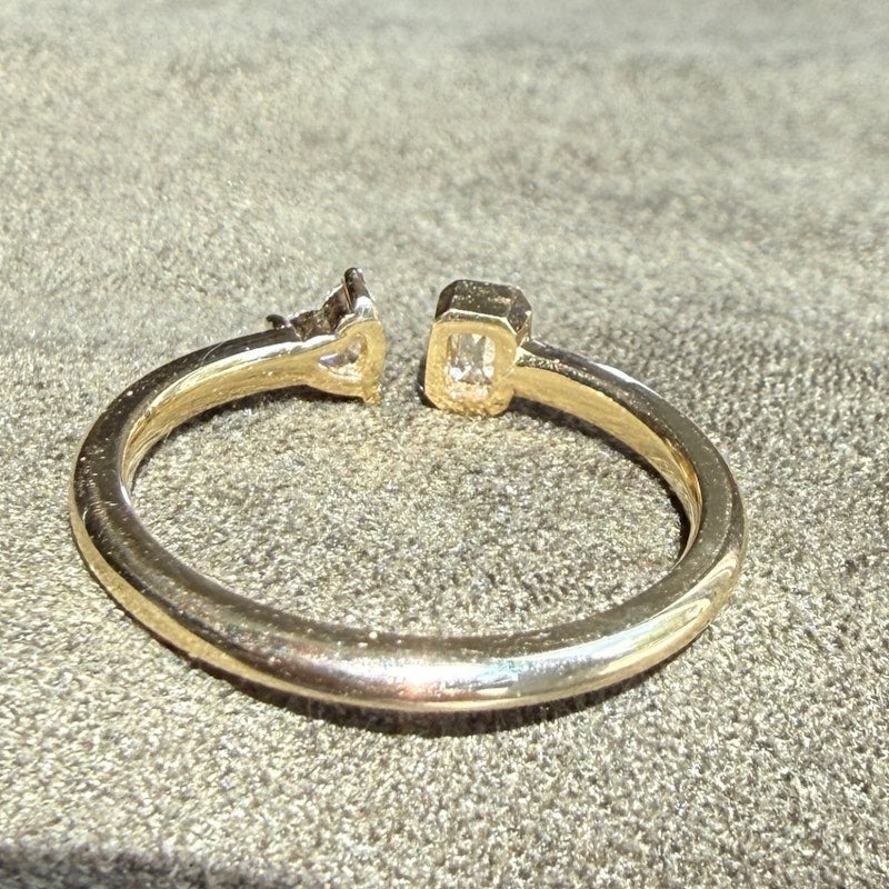 14k Yellow Gold Emerald-Cut & Heart Diamond Toi et Moi Ring