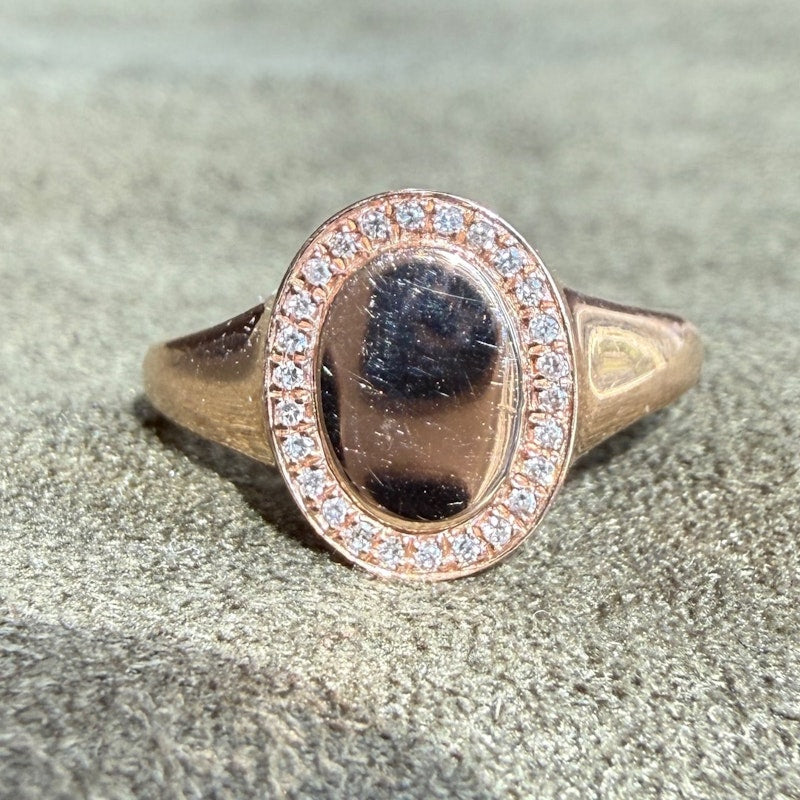 14k Rose Gold Diamond Halo Signet Ring