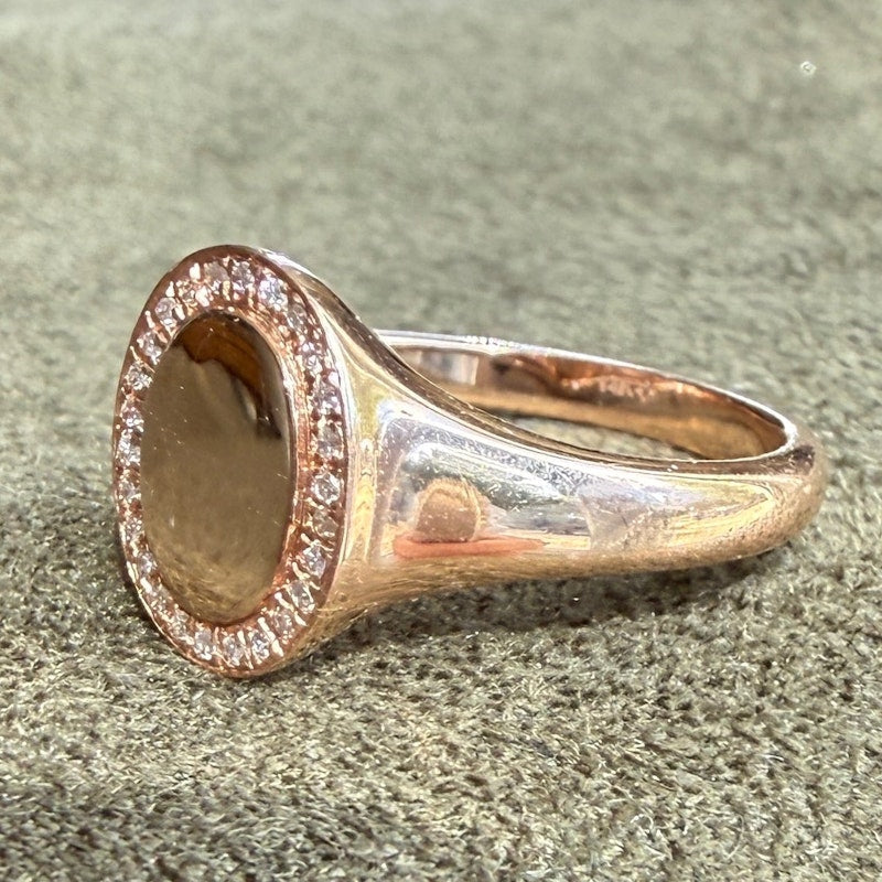 14k Rose Gold Diamond Halo Signet Ring