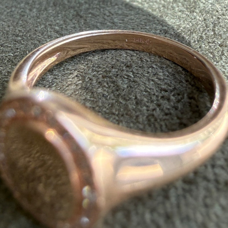 14k Rose Gold Diamond Halo Signet Ring