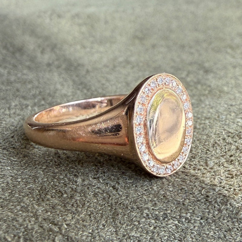 14k Rose Gold Diamond Halo Signet Ring