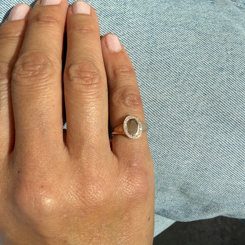 14k Rose Gold Diamond Halo Signet Ring