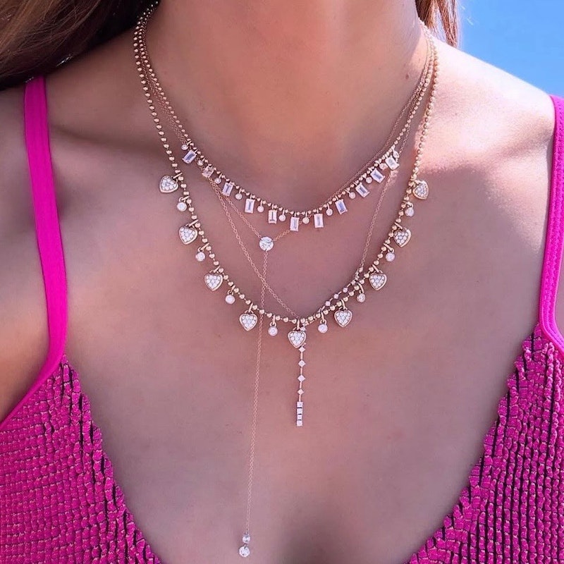 14K Yellow Gold Moonstone & Diamond Ball Chain Shaker Necklace