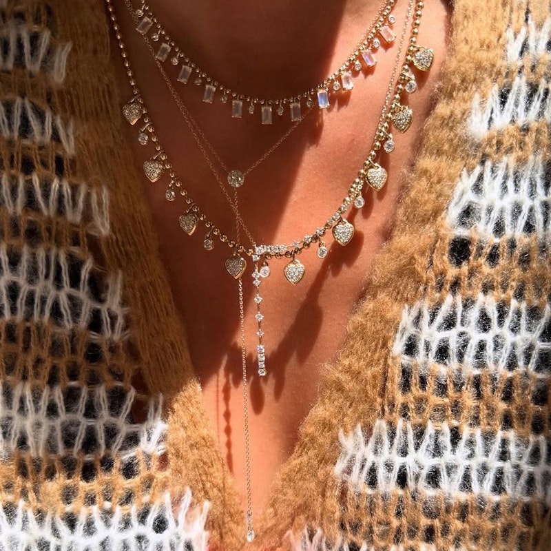 14K Yellow Gold Moonstone & Diamond Ball Chain Shaker Necklace