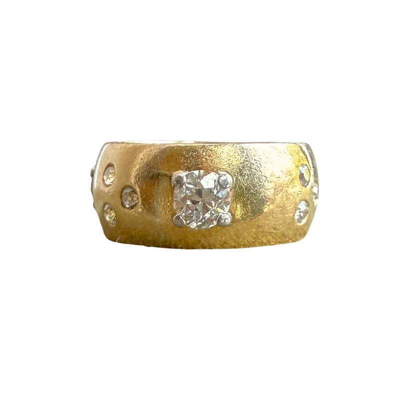 Victorian 18k Yellow Gold Old Mine Cut Diamond Gypsy Cigar Band Ring