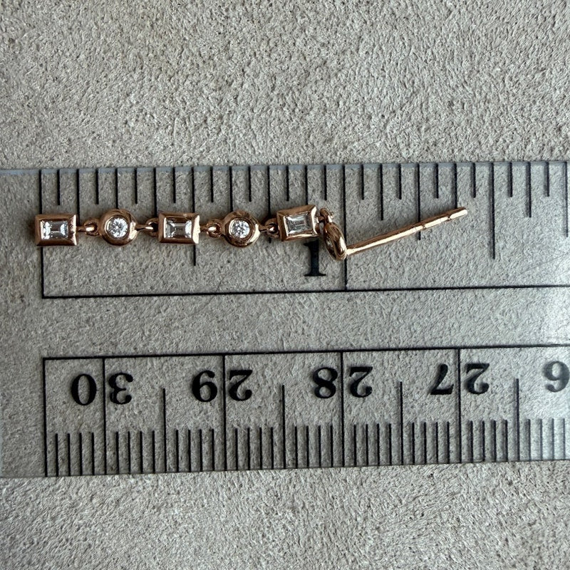 14k Rose Gold Baguette & Round Diamond Bezel-Set Linear Drop Earrings