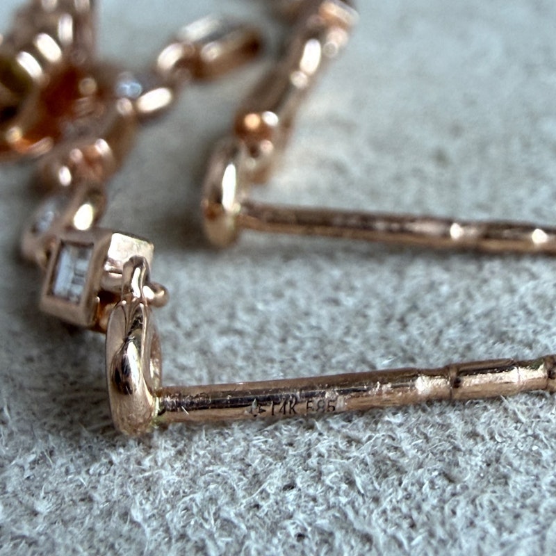 14k Rose Gold Baguette & Round Diamond Bezel-Set Linear Drop Earrings