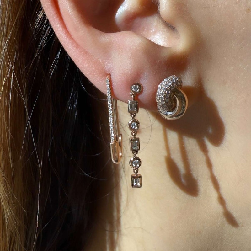 14k Rose Gold Baguette & Round Diamond Bezel-Set Linear Drop Earrings