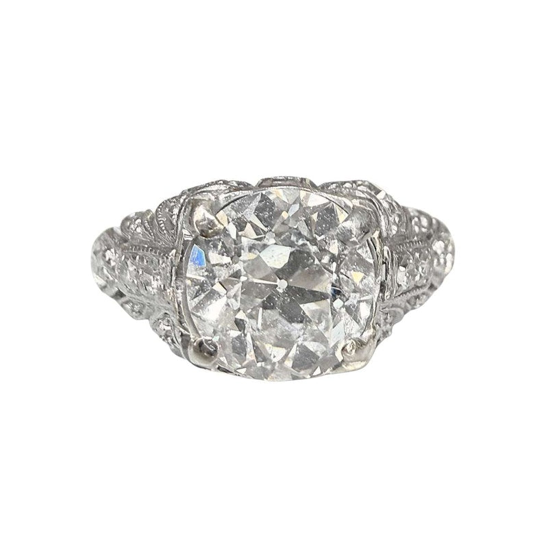Antique Old Mine Cut Diamond Ring ~1.25–1.40ct 14k White Gold with Old-Cut Diamond Shoulders