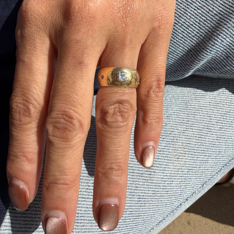 Victorian 18k Yellow Gold Old Mine Cut Diamond Gypsy Cigar Band Ring
