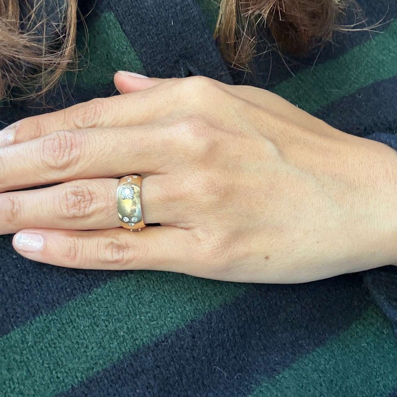 Victorian 18k Yellow Gold Old Mine Cut Diamond Gypsy Cigar Band Ring