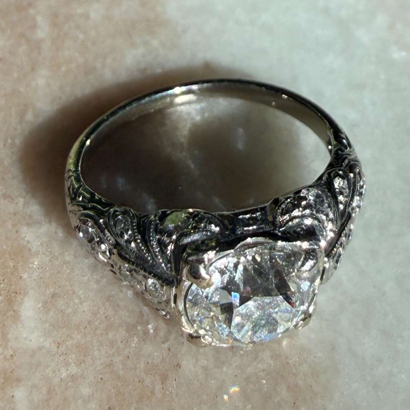 Antique Old Mine Cut Diamond Ring ~1.25–1.40ct 14k White Gold with Old-Cut Diamond Shoulders