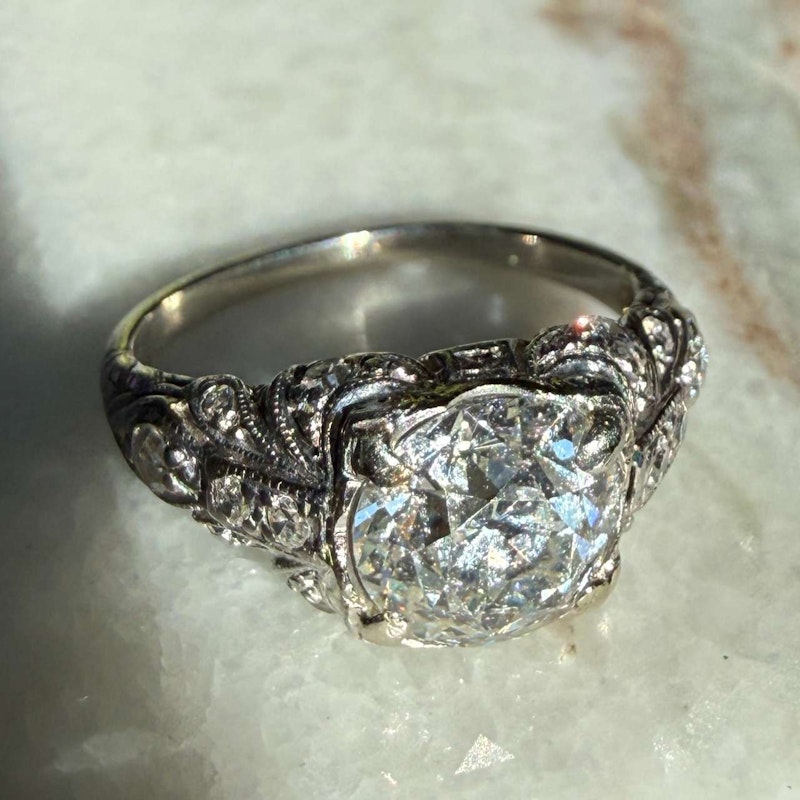 Antique Old Mine Cut Diamond Ring ~1.25–1.40ct 14k White Gold with Old-Cut Diamond Shoulders