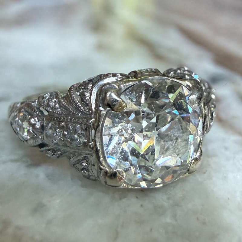Antique Old Mine Cut Diamond Ring ~1.25–1.40ct 14k White Gold with Old-Cut Diamond Shoulders