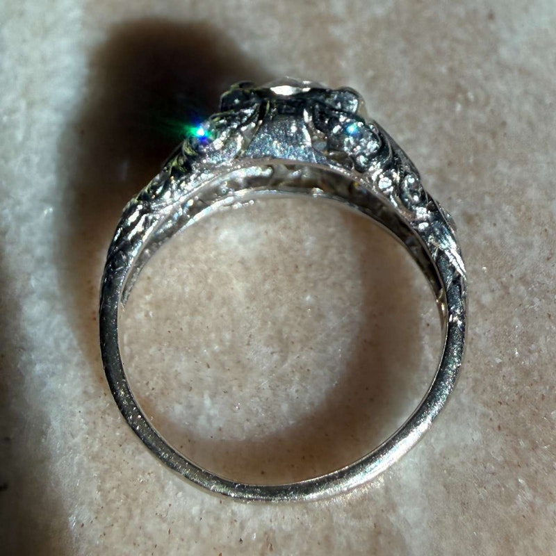 Antique Old Mine Cut Diamond Ring ~1.25–1.40ct 14k White Gold with Old-Cut Diamond Shoulders