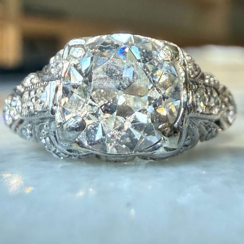 Antique Old Mine Cut Diamond Ring ~1.25–1.40ct 14k White Gold with Old-Cut Diamond Shoulders