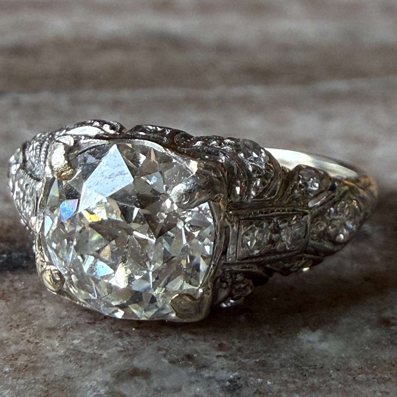 Antique Old Mine Cut Diamond Ring ~1.25–1.40ct 14k White Gold with Old-Cut Diamond Shoulders