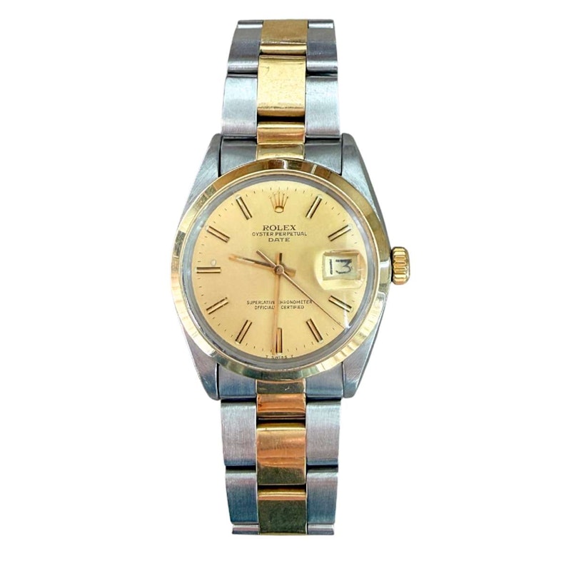 Vintage Rolex Oyster Perpetual Date 34mm Two-Tone Steel & Gold Watch