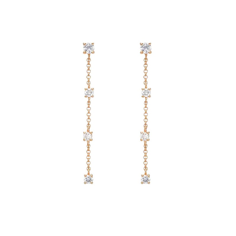14k Rose Gold Four Diamond Drop Chain Earrings
