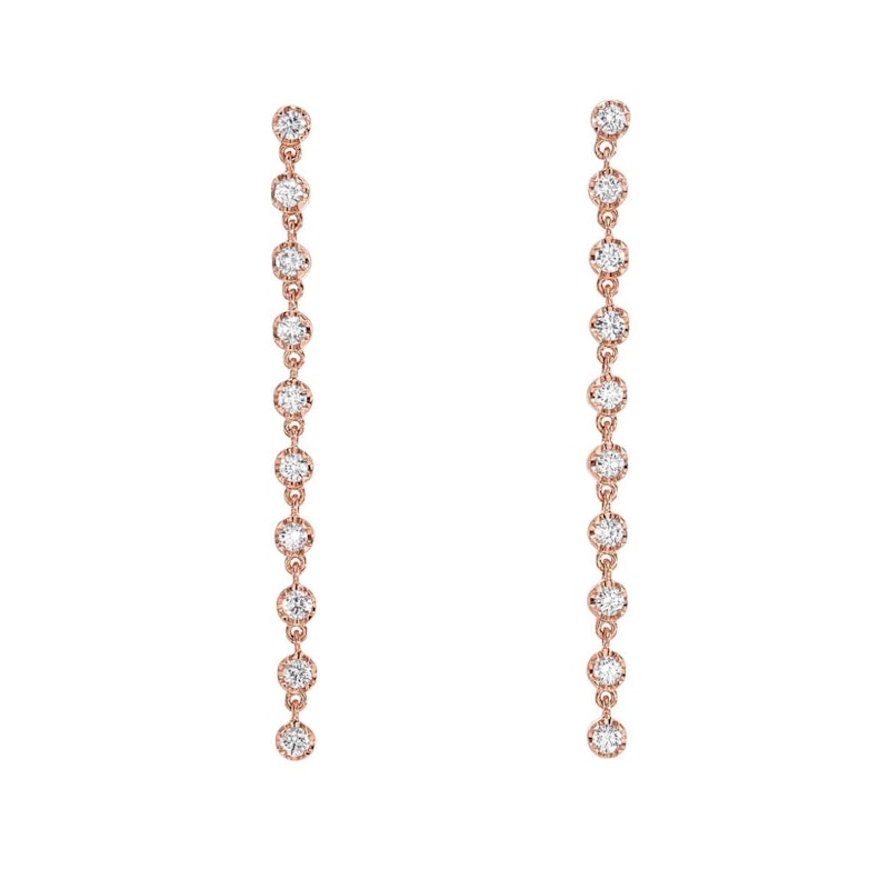 14k Rose Gold 10-Drop Diamond Chain Earrings