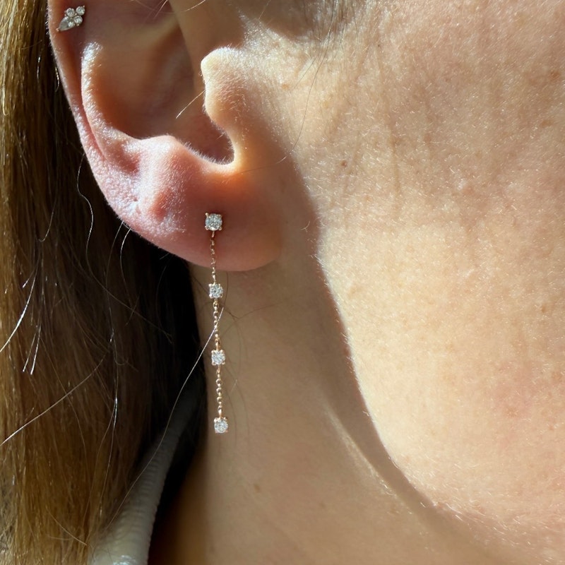 14k Rose Gold Four Diamond Drop Chain Earrings