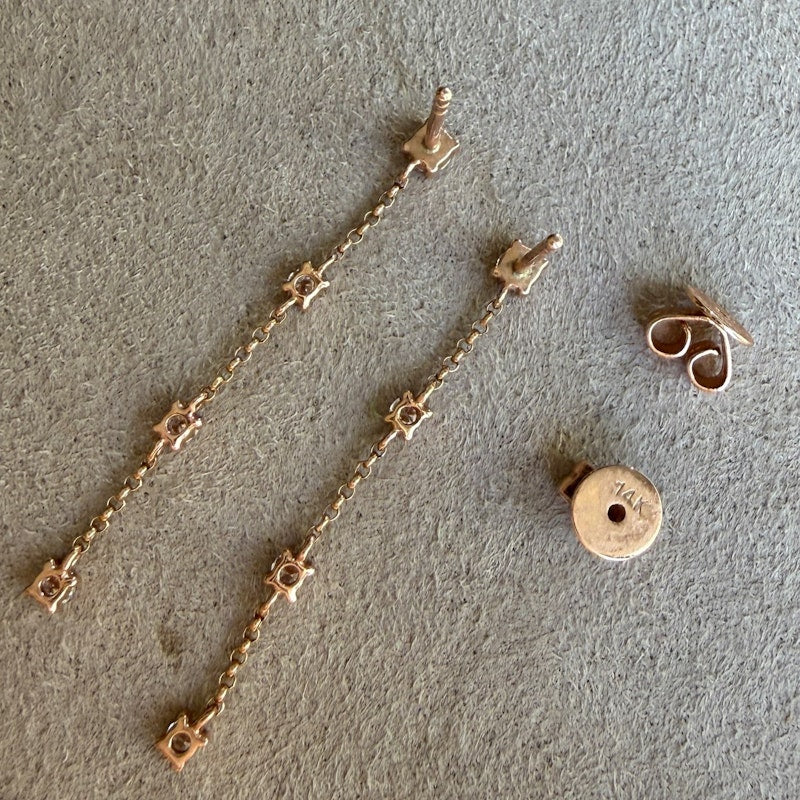 14k Rose Gold Four Diamond Drop Chain Earrings