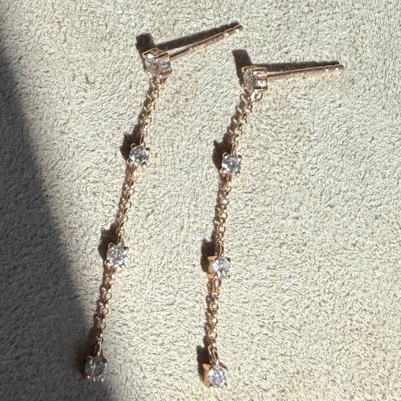 14k Rose Gold Four Diamond Drop Chain Earrings