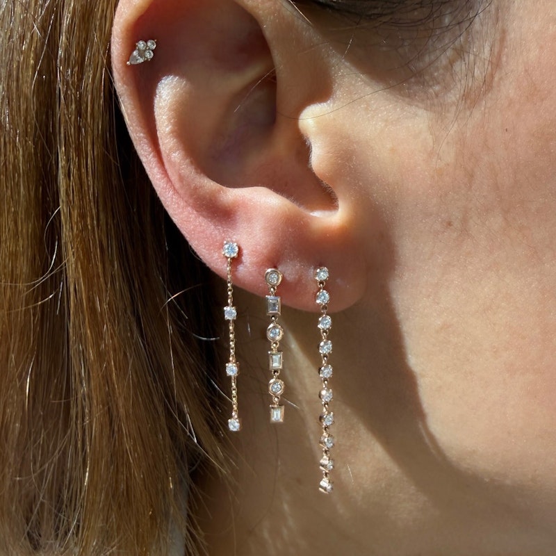 14k Rose Gold Four Diamond Drop Chain Earrings