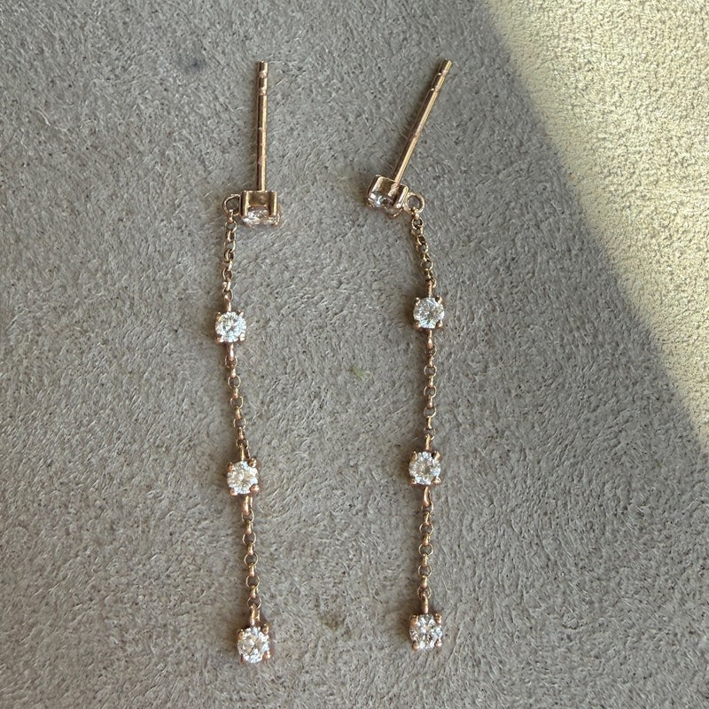 14k Rose Gold Four Diamond Drop Chain Earrings