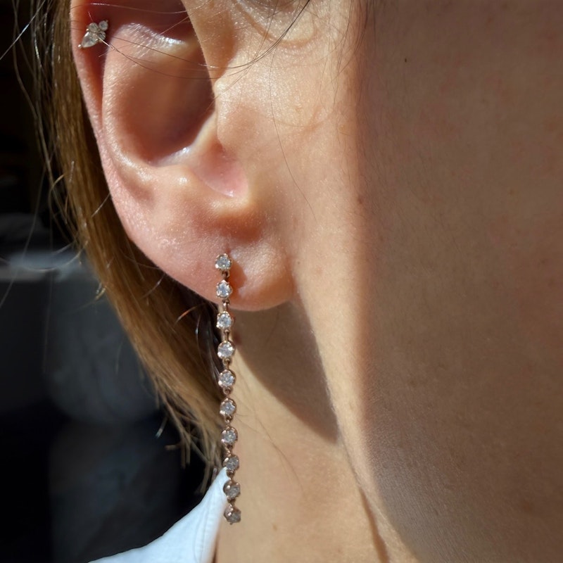 14k Rose Gold 10-Drop Diamond Chain Earrings