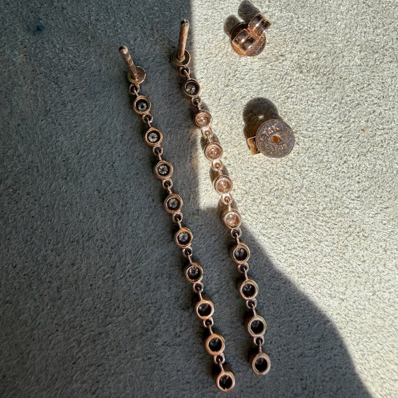 14k Rose Gold 10-Drop Diamond Chain Earrings