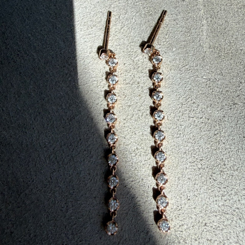14k Rose Gold 10-Drop Diamond Chain Earrings