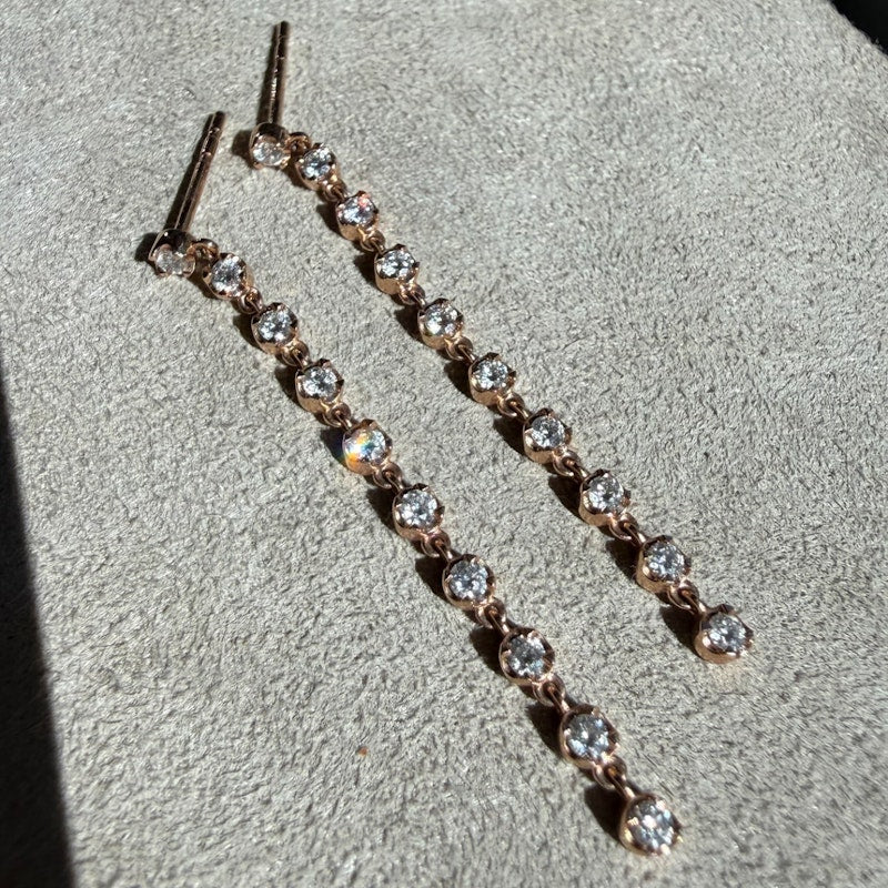 14k Rose Gold 10-Drop Diamond Chain Earrings