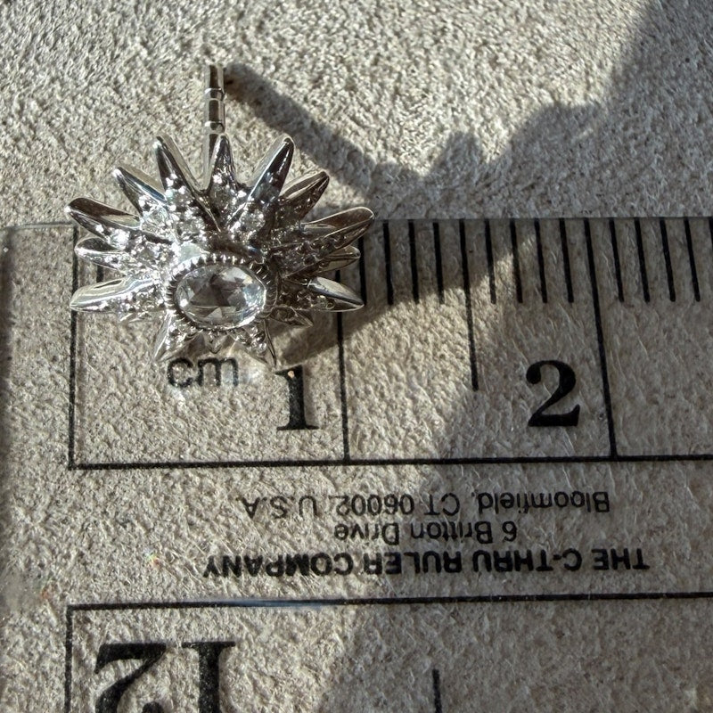 14k White Gold Diamond Starburst Stud Earrings