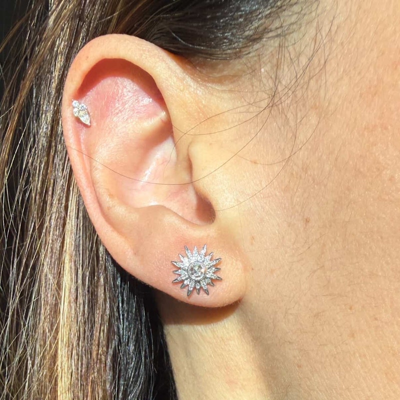 14k White Gold Diamond Starburst Stud Earrings