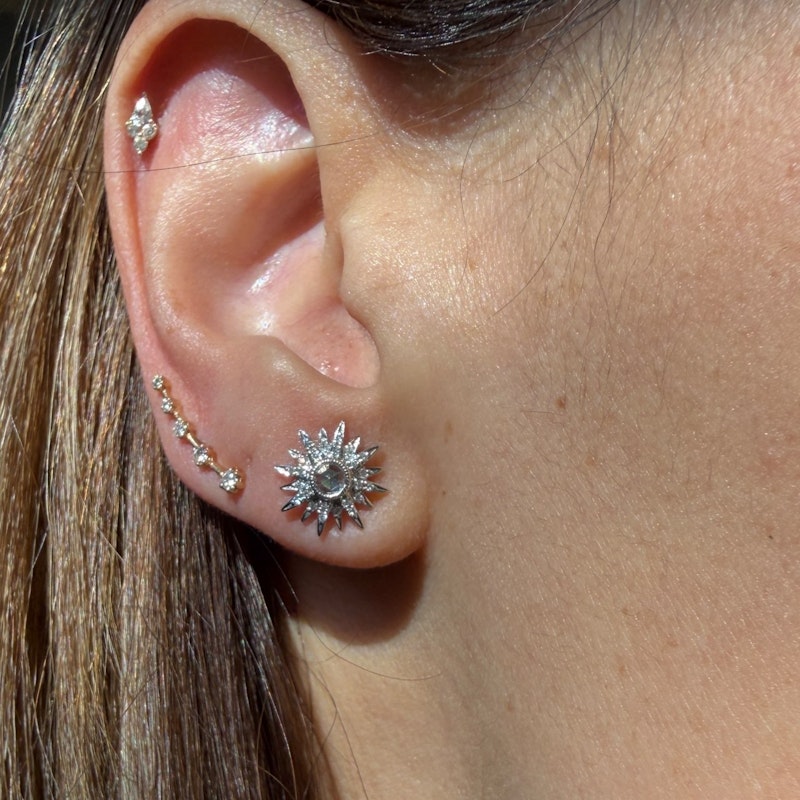 14k White Gold Diamond Starburst Stud Earrings