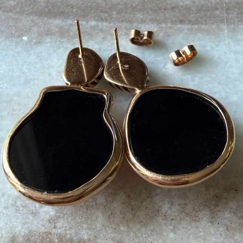 Dezso Natural Orange Clam Shell Polki Diamond & Black Enamel Earrings