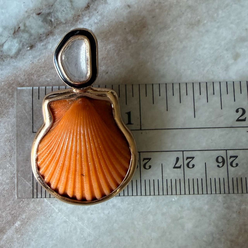 Dezso Natural Orange Clam Shell Polki Diamond & Black Enamel Earrings