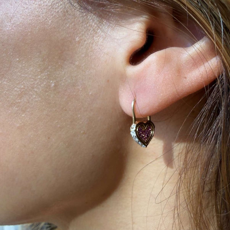 Three Stories Diamond & Pink Sapphire Unlock Love Heart Hoop Earring