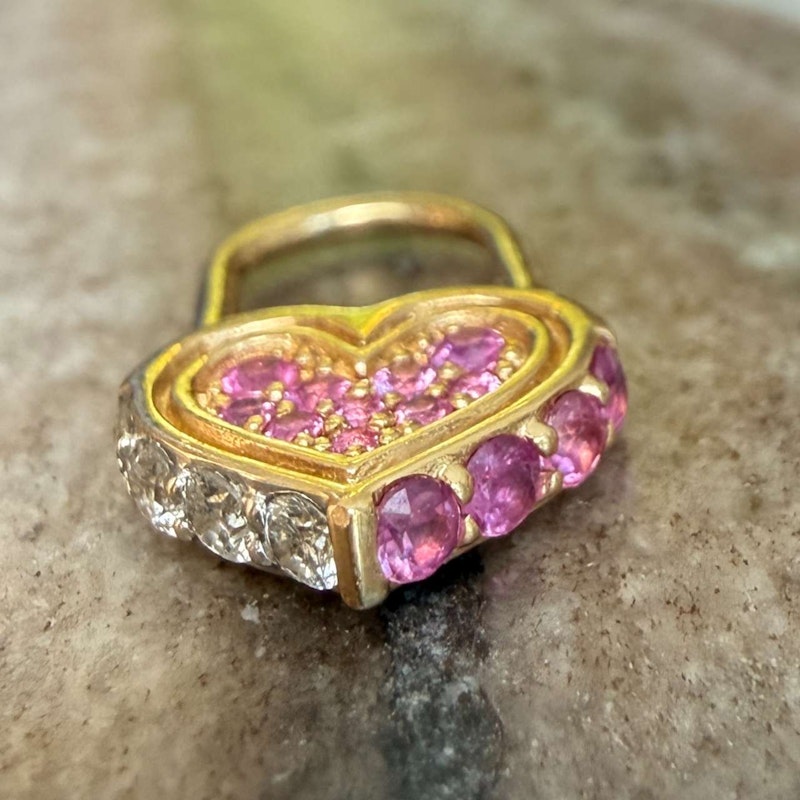 Three Stories Diamond & Pink Sapphire Unlock Love Heart Hoop Earring