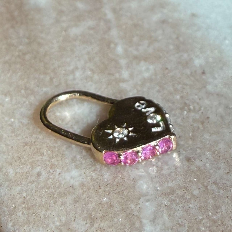 Three Stories Diamond & Pink Sapphire Unlock Love Heart Hoop Earring
