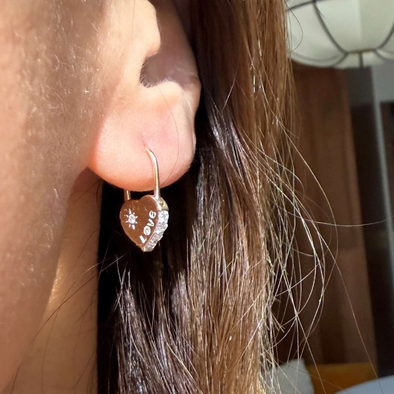 Three Stories Diamond & Pink Sapphire Unlock Love Heart Hoop Earring