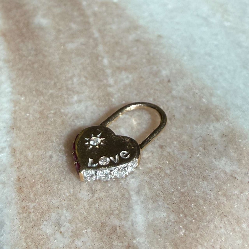 Three Stories Diamond & Pink Sapphire Unlock Love Heart Hoop Earring