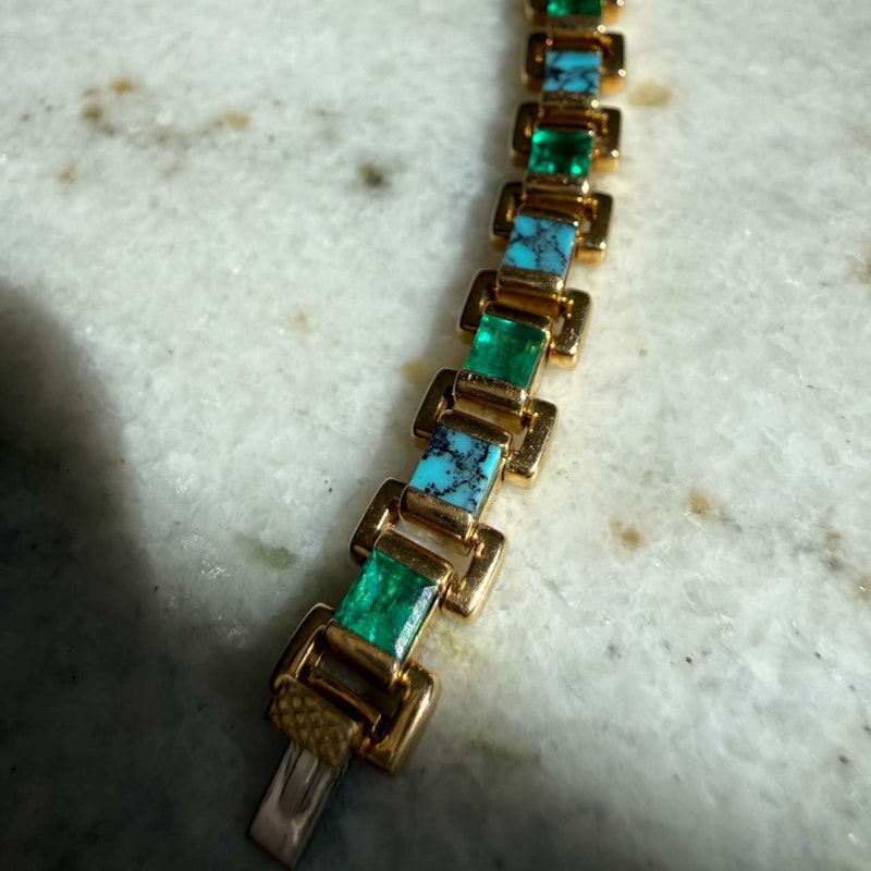Emily P. Wheeler 18k Yellow Gold Turquoise & Emerald Link Bracelet