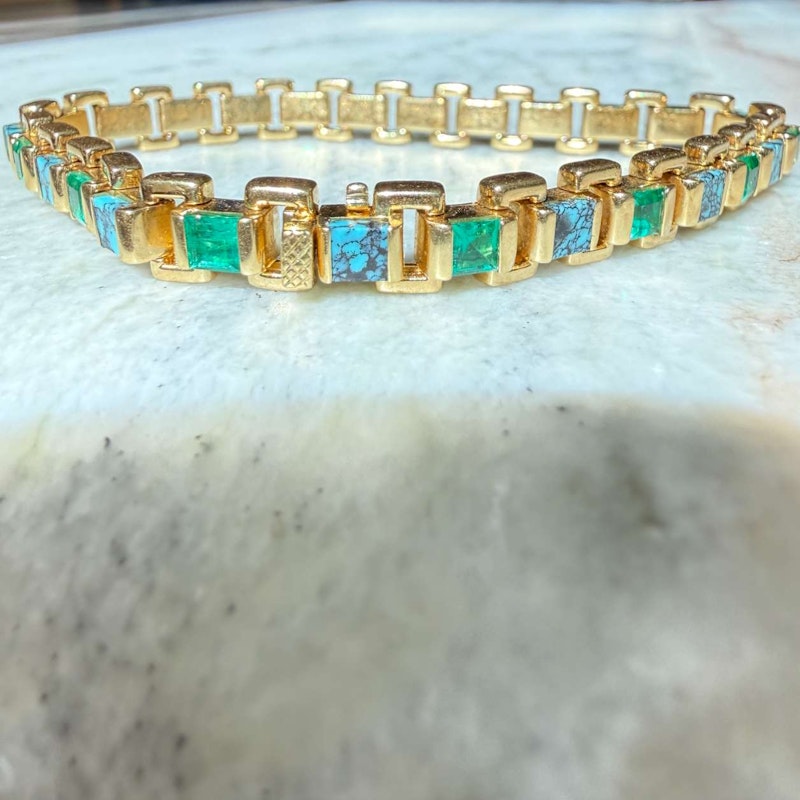 Emily P. Wheeler 18k Yellow Gold Turquoise & Emerald Link Bracelet