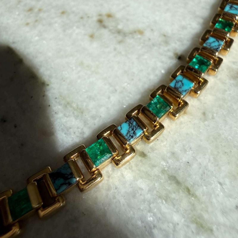 Emily P. Wheeler 18k Yellow Gold Turquoise & Emerald Link Bracelet