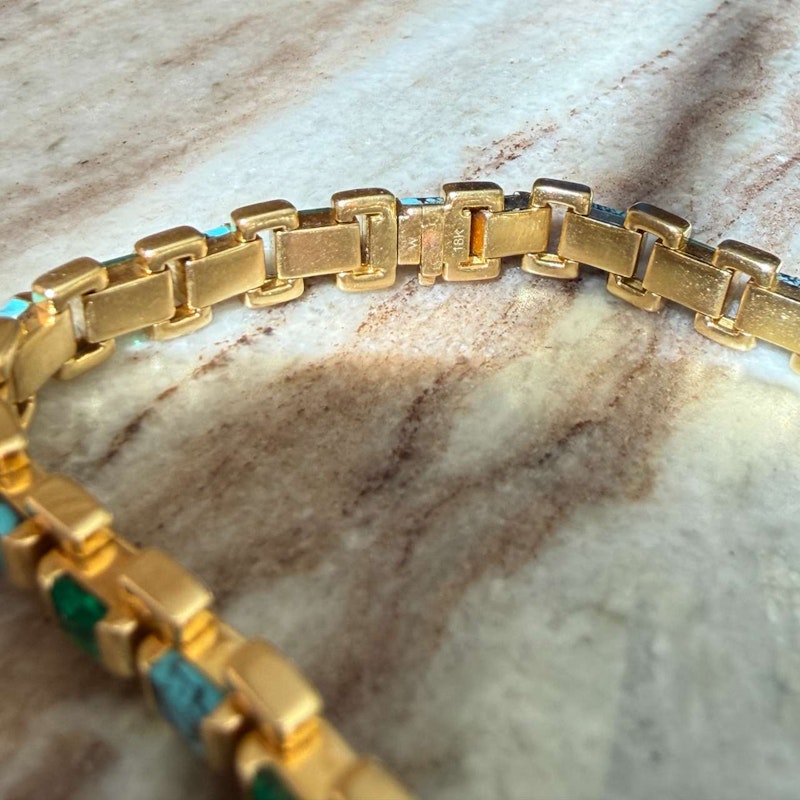 Emily P. Wheeler 18k Yellow Gold Turquoise & Emerald Link Bracelet