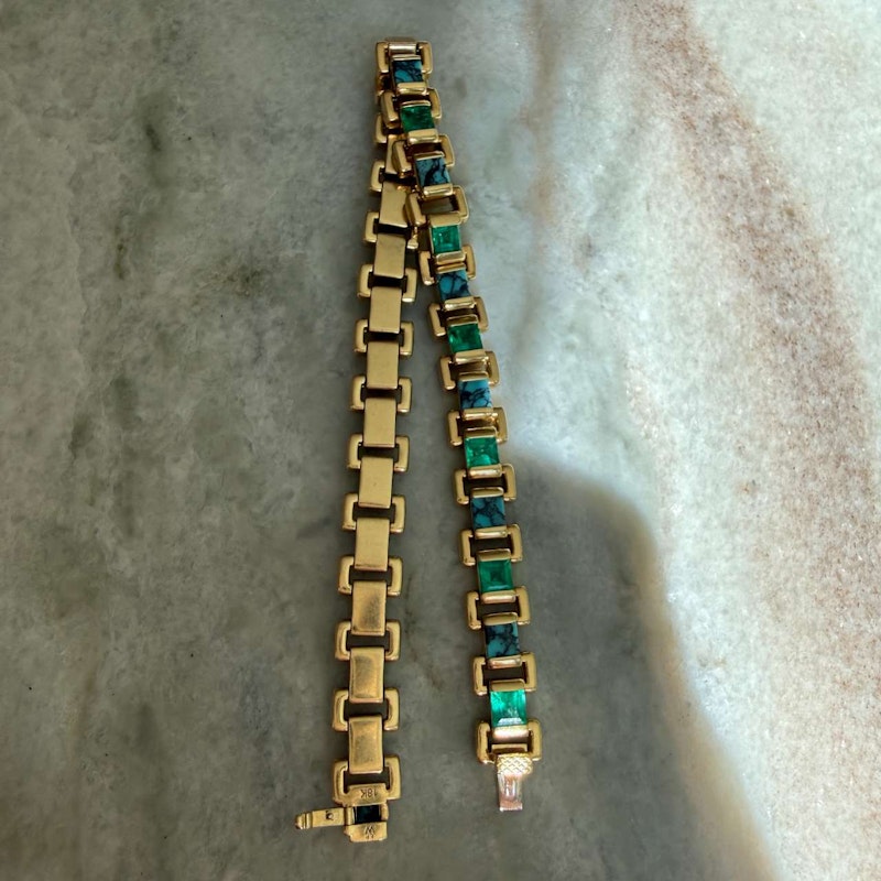 Emily P. Wheeler 18k Yellow Gold Turquoise & Emerald Link Bracelet